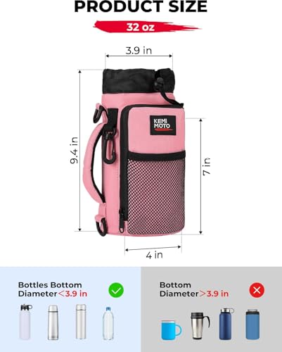 KEMIMOTO Water Bottle Holder Bag, Water Bottle Carrier with Adjustable Shoulder Strap, Water Bottle Pouch Holder for Hiking, Camping, Fishing, Compatible with YETI STANLEY SLM 32 oz, 40 oz, 64 oz - color: Pink, size: 40 oz
