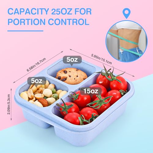 Rinwoc Bento Box [Portion Size], 9 Pack Snack Containers with 3 Compartments for Meal Prep & On-the-Go [School, Travel], Lunchable Container Reusable and BPA-Free - size: Small (Pack of 3)