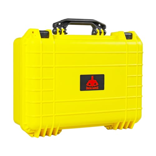 Jack Boss Waterproof Hard Camera Case with Pre-cut Foam,Yellow | Portable Protective Hard Shell Case With Updated Plastic Material,Fit Drones,Camera,Equipments,18x13.6x6.8 Inch - color: YELLOW