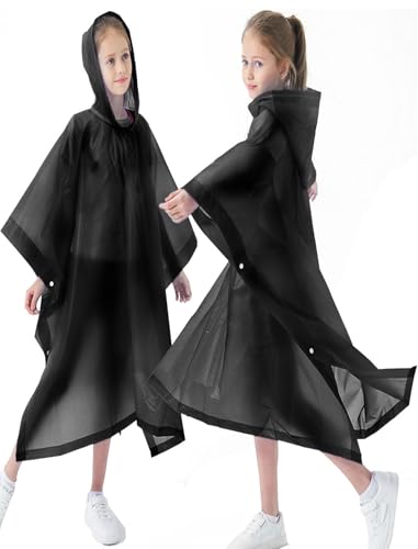 2 Pack Raincoats for Kids, Kids Rain Jacket Reusable Rain Ponchos for Boys and Girls - color: Black