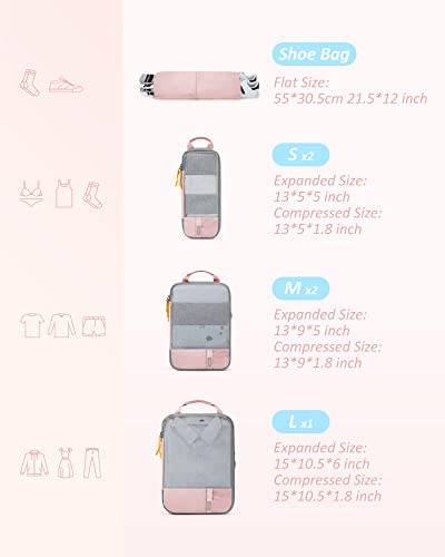 BAGSMART Compression Packing Cubes for Travel Essentials - color: Mix-Blush Sky, size: Set of 6