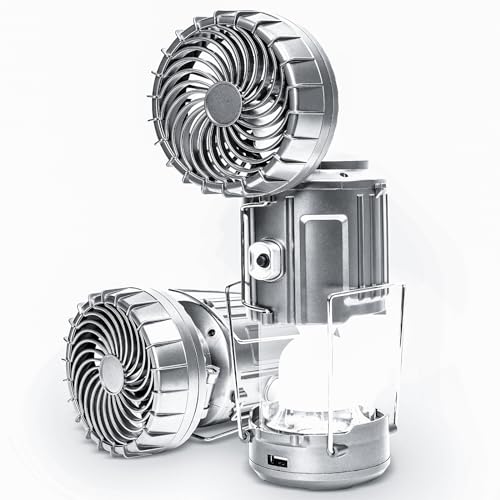 Solar Camping Lantern with Fan & Phone Charger, Portable Rechargeable Power for Hurricanes, Emergency, Power Outage and Camping Gear, Silver - style: Modern