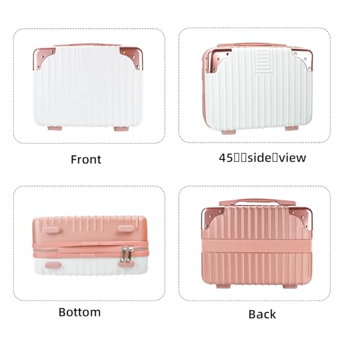 14inch Hard Shell Cosmetic Organizer Travel Train Hand Luggage Small Portable Carrying Suitcase Makeup Case Bag for Women Toiletry - color: PINK/WHITE