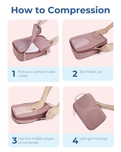 BAGSMART 6 Set Compression Packing Cubes, Travel Luggage Organizer Bags - color: 01-Dusty Pink