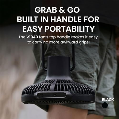 Claymore V1040 Black Rechargeable Portable Fan – 10,400mAh Power Bank Function Remote Control 4-Speed Quiet BLDC Air Circulator USB-C Charging 23 Hrs Runtime for Camping, Indoor, Outdoor - style: V1040 (Black)