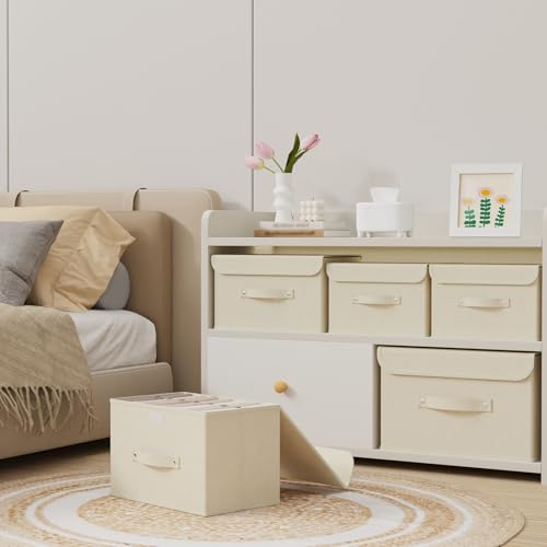 Cloth Storage Baskets with Handles,Beige 10.2x7.9x6.7in,5 Pack - color: Beige, size: 10.2x7.9x6.7in(5-pack)