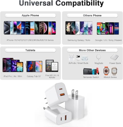 USB C Charger Block, 3Pack 20W Dual Port USB C Wall Charger Plug | Fast Charging Adapter USB A Quick Charging Brick Plug for iPhone Air/17 ProMax/16E/16 ProMax/16Plus/15/14/13,iPad Pro,AirPods - color: White