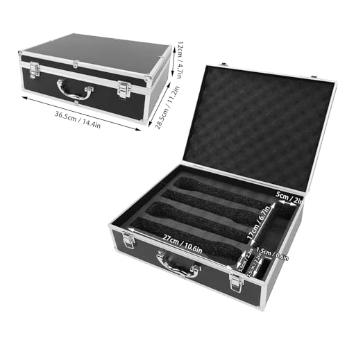 ASHATA Wireless Microphone Carrying Case for 4 Mics Storage, Black | Aluminum Alloy Hard Shell Mic Case with Diced Foam Fits Handheld Wireless Microphone Systems & Accessories