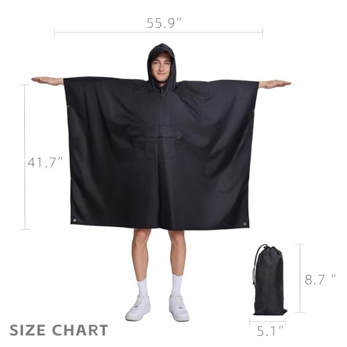 Multi functional cape hooded raincoat suitable for outdoor camping and hiking, suitable for both men and women - color: Black