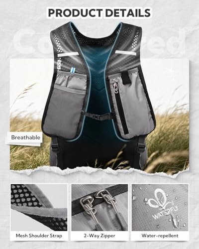 WATERFLY Packable Hiking Backpack, 20L Small Lightweight Foldable Daypack | Phone Pocket, Only 3 Steps Foldable, Breathable Shoulder Strap, Comfortable Folding Bag Pack for Women Men Travel Outdoor - color: Grey