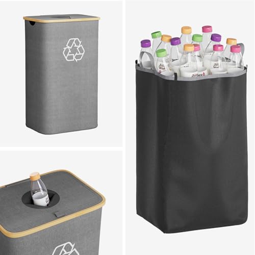 SpaceAid Recycling Bin for Kitchen 26 Gallon, 100L Recycle Bin with Lid and 2 Reusable Inner Bags, for Bottle Can Glass Plastic Stickers, Grey - color: Grey