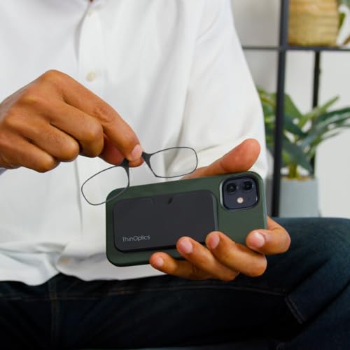 Always With You by ThinOptics Classic Reading Glasses + Case that Sticks to Your Phone - Ultra-Thin Armless Pocket Readers - color: Metal Case / Clear Frames
