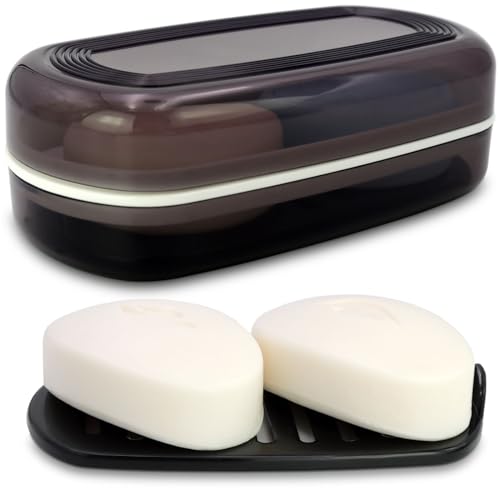 HAYSNA Solid Shampoo Bar Holder, Large Bar Soap Holder, Travel Soap Container, Soap Box with Draining Layer, Soap Case for Bathroom, Traveling, Gym, Camping (Black Style-1-Large) - color: Black Style-1-large