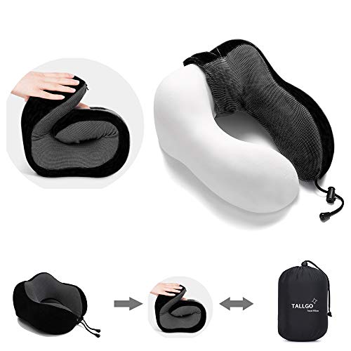 TALLGO Travel Pillow, Best Memory Foam Neck Pillow Head Support Soft Pillow for Sleeping Rest, Airplane Car & Home Use (Black) - color: Black