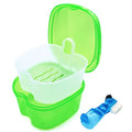 Keedolla Denture Cups for Soaking Dentures, Denture Cleaning Case Retainer Container Mouth Guard Bath Box Holder Case with Brush for Night Guard, Gum Shields and Dental Appliances - color: Green