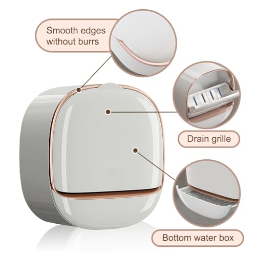 Flip Top Soap Holder with Drain – Wall Mounted, No Drill Self-Draining Soap Dish for Shower, Bathroom & Kitchen, Easy Install & Removable - White