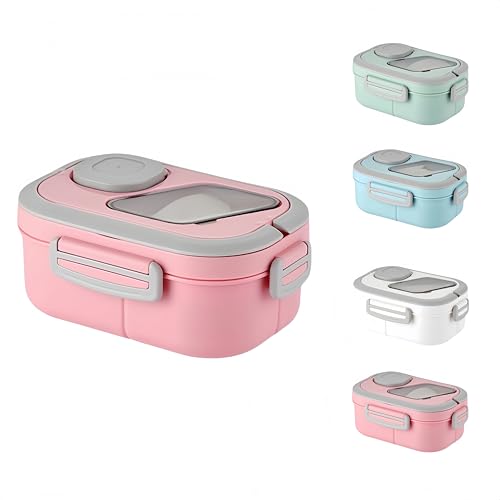 40oz Adult Bento Box with Multiple Compartments, Food - grade PP, Built - in Handle, Leak - Proof, Microwave & Refrigerator Safe (Pink) - color: Pink