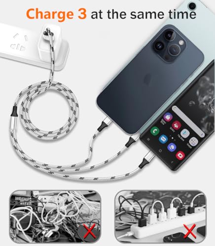 Multi Charging Cable, 5ft 3Pack Multi Charger Cable Nylon Braided Multiple USB Universal 3 in 1 Charging Cord Adapter with Type-C, Micro USB Port Connectors for Cell Phones and More (Pack of 2) - size: 5ft (Pack of 2)