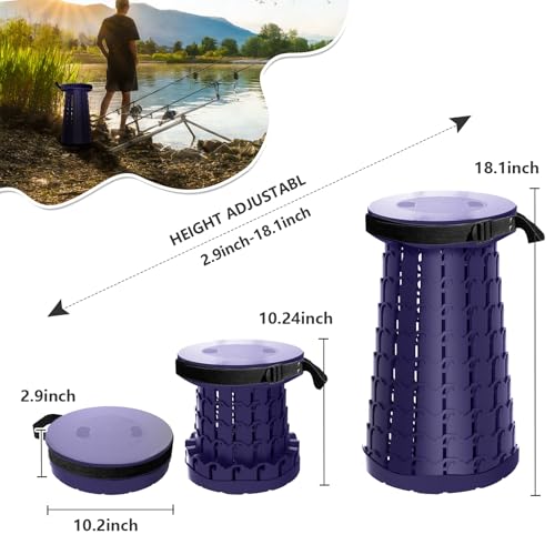 Telescoping Collapsible Camping Stool, 600 lbs Heavy Duty Adjustable Height Portable Folding Stool with Non-Slip Cushion & Shoulder Strap for Hiking Fishing Travel Outdoor Use (Navy Blue) - color: Navy Blue