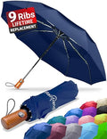 Raintrend Windproof Travel Umbrellas for Rain Automatic +10% Bigger Canopy Strong Frame Compact Folding Portable Umbrella for Women Men Backpack Purse - color: I Navy Blue