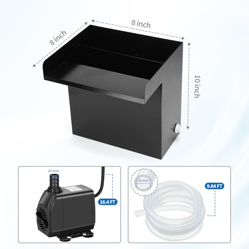 Pond Waterfall Spillway Kit with 800 GPH Pump, 5-Layer Filtration system, 9.8FT Oxford Hose, Complete Pond Kit for Outdoor Ponds, Koi Pond Waterfall Kit, Fountain Feature (12"L x 10.4"W x 12.5"H)