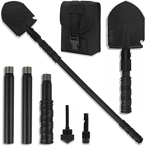 iunio Folding Camping Shovel 31in, Heavy-Duty Carbon Steel Survival Shovel, Military Entrenching Tool with Pickaxe & Portable Bag, Collapsible Spade for Car Emergency Off-Road Trenching Gardening Snow - size: 31in Standard E-tool