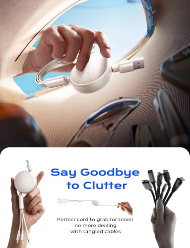 LISEN Multi Charging Cable, 3 in 1 Retractable Charging Cable, Retractable Car Charger with Type C/L/Micro USB Ports for iPhone 17 16 15 14 Pro/Samsung Galaxy S25/Kindle, Car Accessories, Off-White - color: Off-White, size: 3.7FT
