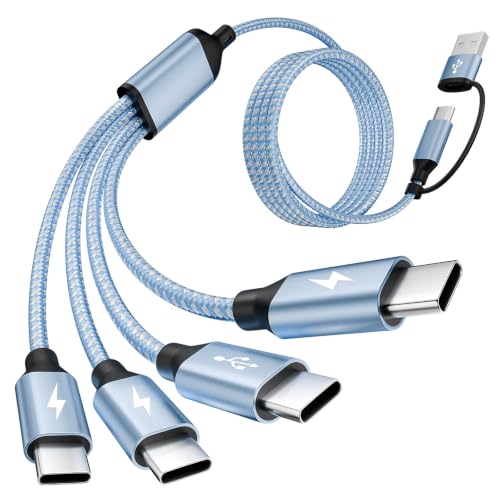 USB C Splitter Multi Charging Cable,4 in 2 USB A/C to USBC Charging Cord | 5FT 4 in 2 Multi Charger Cord with 4 Type-C Connectors Compatible with iP16/15/Cell Phones Tablets, Ideal for Travel, Cruises - color: Blue, size: 1Pack5FT