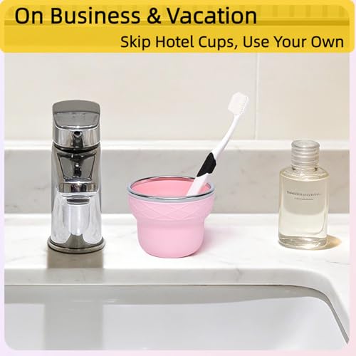 Collapsible Travel Cup 7oz Silicone Foldable Water Cup, Cute Ice Cream Cone Shape, Macaron Colors, BPA-Free with Lid - Portable Drinking Cup for Ca mping, Hiking & Outdoor Travel (Icy Berry Pink) - color: Icy Berry Pink