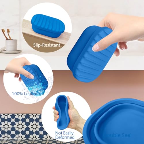 Leakproof Silicone Travel Soap Case with Drainage Layer, Silicone Bar Soap Holder Compact Portable Shatterproof Soap Container Box for Bathroom Gym Camp Travel Toiletries (KleinBlue, Drainage Lid) - color: Kleinblue, size: Drainage Lid