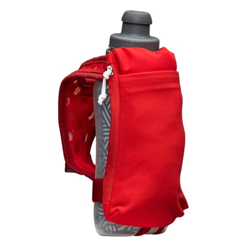 Nathan SpeedDraw 2 Insulated Handheld Running Water Bottle Flask – Double-Wall Insulation, Ergonomic Grip, Blast Valve Cap, Phone & Key Storage Pockets, Reflective Design - 12oz Insulated - Ribbon Red - color: Ribbon Red 12oz Insulated