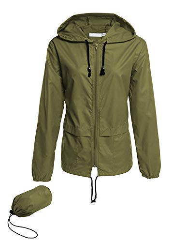 Avoogue Raincoat Women Lightweight Waterproof Rain Jackets Packable Outdoor Hooded Windbreaker - color: Army Green, size: Medium
