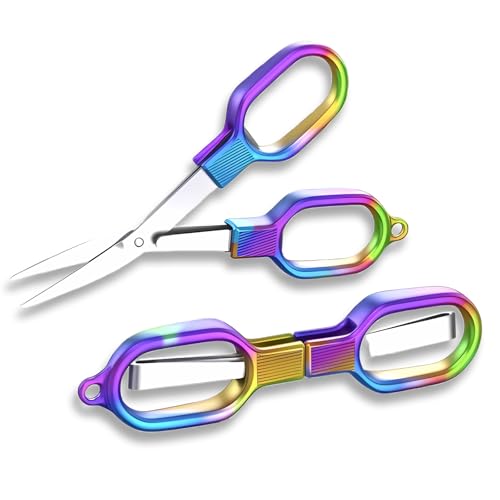 Folding scissors,TSA-Compliant and Portable,Compact enough to fit in your purse,Safe Portable Travel,small,Stainless Steel Retractable Scissors,fishing scissors,2 Pcs - size: Colorful 2pcs