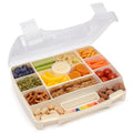 PrimaStella Snacktainer Travel Snack Box - 15 Compartment Snackle Box with Handle and Removable Tray with Leakproof Dip Cup - for Snacks, Road Trips, Airplane Travel (Cream) - color: Cream