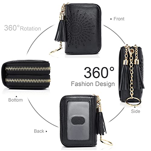 APHISON RFID Credit Card Holder Zipper Card Case Keychain Small Wallet for Women 1942-2 BLACK - color: B-BLACK-2（double zip）