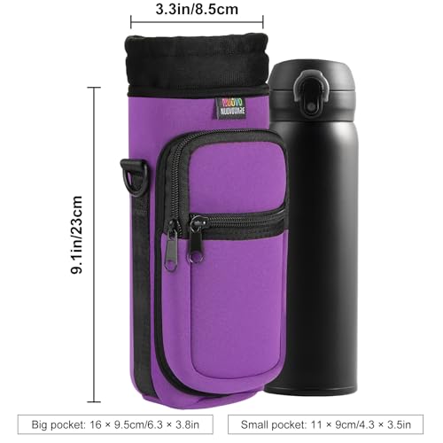 Nuovoware Water Bottle Carrier Bag, 25oz/32oz Bottle Pouch Holder, Adjustable Shoulder Hand Strap 2 Pocket Sling Neoprene Sleeve Sports Accessories for Men/Women Hiking Travelling, Purple - color: Purple, size: 25-32 Ounces - Standard