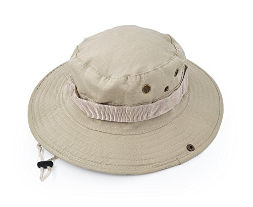 Outdoor Wide Brim Sun Protect Hat, Classic US Combat Army Style Bush Jungle Sun Cap for Fishing Hunting Camping - color: Beige
