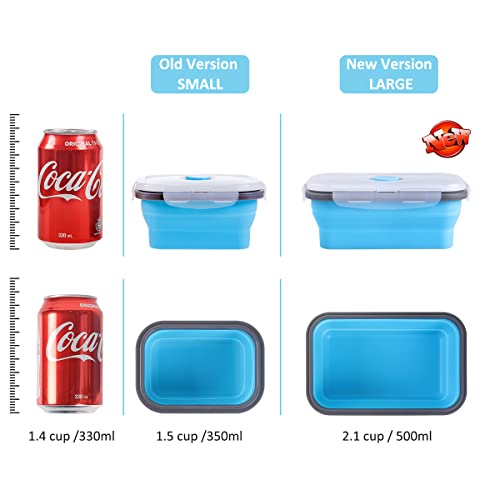 Collapsible Food Storage Containers with Airtight Lid & Air Vent, 16.9 oz, Kitchen Stacking Silicone Collapsible Meal Prep Container Set for Leftover, Microwave Freezer Dishwasher Safe, Blue, Set of 4 - color: Blue | 16.9 oz | 4pc