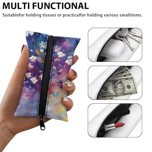Flashideas Daisy Print Reusable Tissue Holder Fabric Purse Zipper Enclosed Coins Tissue Pouch Soft Tissue Holder for Purse Travel Tissue Holder for Bag Car Office Home - color: Daisy Print