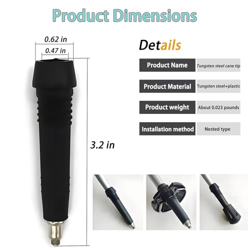6Pcs Trekking Pole Tips Replacement Protectors, Rubber Feet for Hiking Pole Tips Rubber Tips Accessories, Fits Most Standard Walking Sticks Shock Absorbing(11mm/0.43" Hole Diameter) - size: 1a7