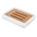 Luxspire Bamboo Soap Dish, Resin Holder with Drainage, Gravel White - color: White
