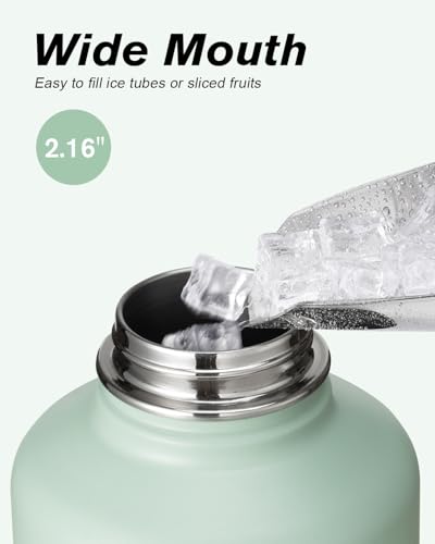 Coolflask Half Gallon Water Bottle Insulated with Straw & 3 Leakproof Lids - color: Grey Green, size: 64 Ounces