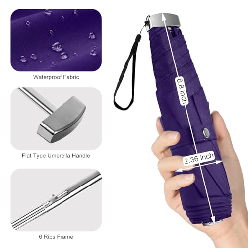 Lejorain Travel Umbrella Compact Flat Small Folding Windproof Lightweight for Women Men - color: 12.Dark Purple