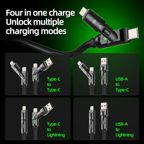 MFish USB C to USB C Cable, 240W 4 in 1 Charging Cable, Black, 6.6FT | Carrying Case, USB-A & USB-C to USB-C/Lightning, For iPhone 17/16/15/14, MacBook, iPad, Laptop, Samsung S25/S24 - color: Black, size: 6.6FT(Upgraded)
