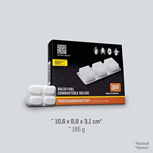 Esbit 1300-Degree Smokeless Solid 14g Fuel Tablets for Backpacking, Camping, and Emergency Prep - style: 12 Pieces