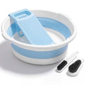 Lounsweer Large Collapsible Washboard Basin for Hand Washing Clothes with 2 Cleaning Brushes Portable Folding Laundry Tub with Non-Slip Washtub for Home Travel Camping (Blue) - color: Blue