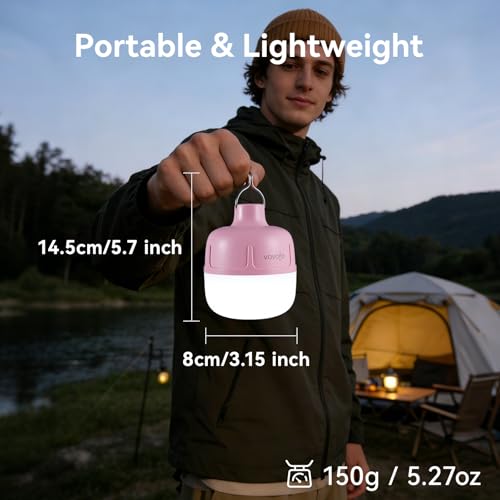 VAVOFO 20W LED Camping Lantern Rechargeable, 1200LM Camping Light, 3000mAh Portable Tent Light , IP65 Waterproof Flashlight Lanterns for Emergencies ,Power Outages,Hiking (Pink) - color: Pink