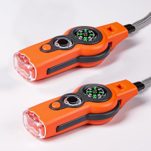 Emergency Survival Function Whistle, Outdoor Multifunctional Tool Safety Whistle with Lanyard, Ideal for Kayaking, Boating, Hiking, Camping, Climbing, Hunting,Rescue Signaling - color: orange2pcs
