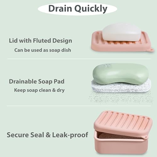 Portable Leakproof Travel Soap Case, Silicone Travel Soap Case, Compact Soap Holder with Drainage Layer, Travel Soap Holder for Camping, Gym, Outdoor (Coral-Red) - color: Coral-red
