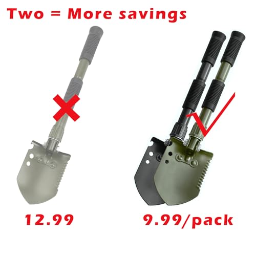 Folding Camping Shovel, Carbon Steel Multi-Tool Survival Shovel for Outdoor, Emergency, Hiking, Car Off-Road (2-Pack) - color: 2-Pack